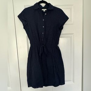 J Crew Mercantile Navy Blue Eyelet Collared Tie-Front Dress